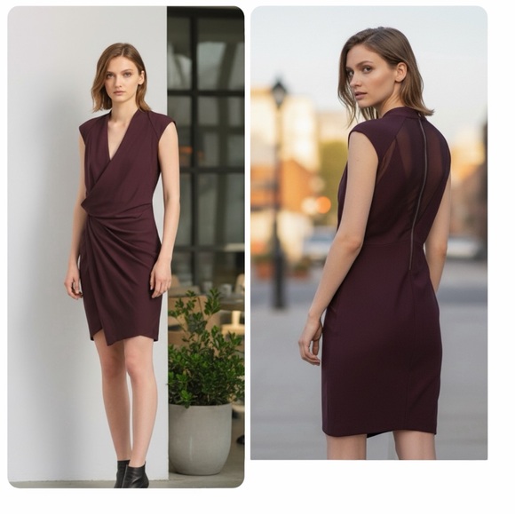 Helmut Lang Dresses & Skirts - Helmut Lang Molten Drape Twist Front Dress Plum Burgundy Asymmetrical Cocktail 2